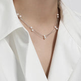 925 Silver Layered Necklaces Freshwater Pearl Chains Fine Jewelry