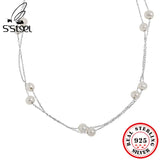 925 Silver Layered Necklaces Freshwater Pearl Chains Fine Jewelry