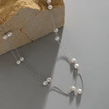 925 Silver Layered Necklaces Freshwater Pearl Chains Fine Jewelry