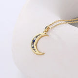 925 Sterling Silver Moon Pendant Necklace Zircon Chains Collar