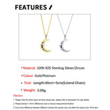 925 Sterling Silver Moon Pendant Necklace Zircon Chains Collar