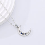 925 Sterling Silver Moon Pendant Necklace Zircon Chains Collar