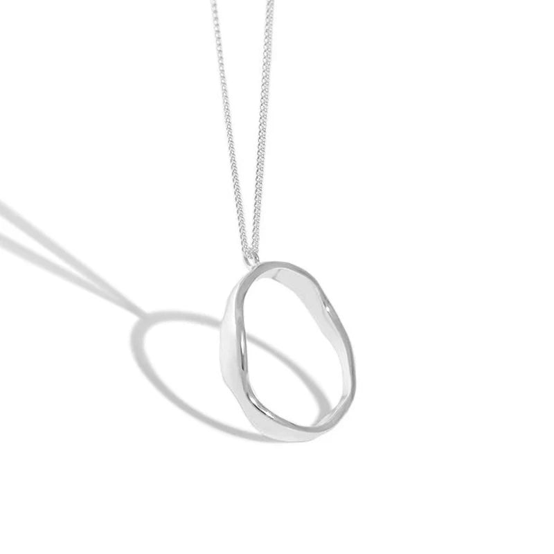 925 Silver Necklace Ellipse Pendant Chain Accessory