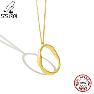 925 Silver Necklace Ellipse Pendant Chain Accessory