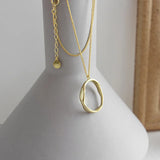 925 Silver Necklace Ellipse Pendant Chain Accessory