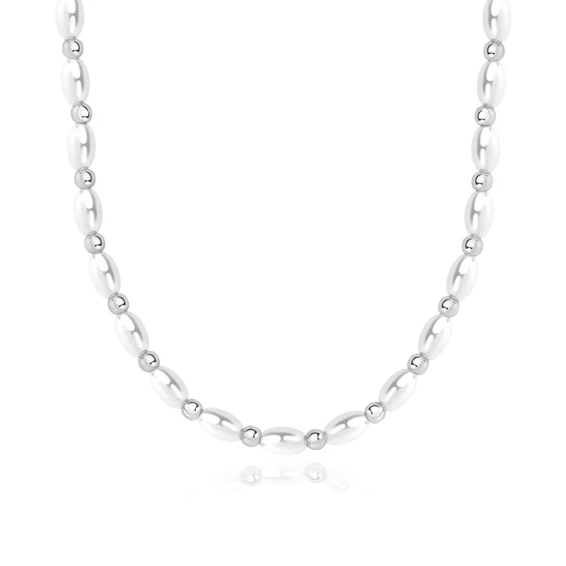 925 Sterling Silver Olive Beads Necklace For Women Choker Pearl Collar Chain