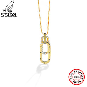 S'STEEL 925 Sterling Silver Zircon Pendant Necklace for Women