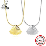 925 Silver Scallop Shell Pendant Necklace Snake Bone Chains for Girls