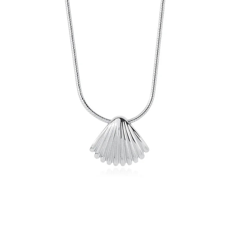 925 Silver Scallop Shell Pendant Necklace Snake Bone Chains for Girls