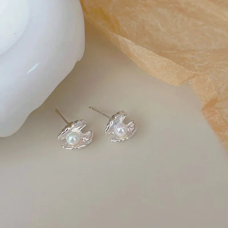 S'STEEL 925 Sterling Silver Shell Pearl Stud Earing For Girls