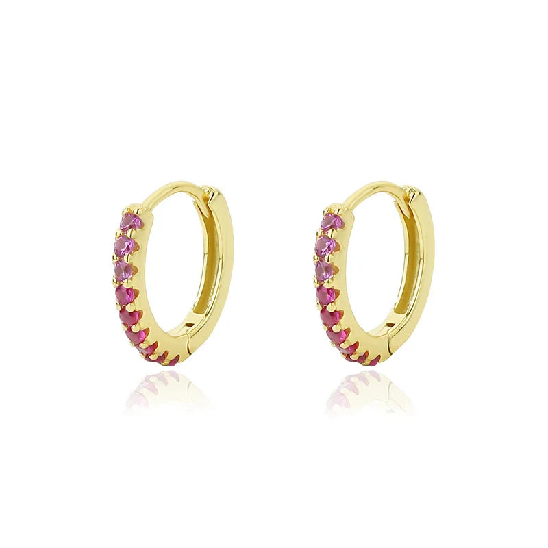 925 Sterling Silver Pink Zircon Hoop Earrings for Women