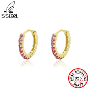 925 Sterling Silver Pink Zircon Hoop Earrings for Women