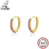 925 Sterling Silver Pink Zircon Hoop Earrings for Women