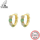 925 Silver Zircon Hoop Earrings for Women Small Piercing Y2k Fine Jewelry