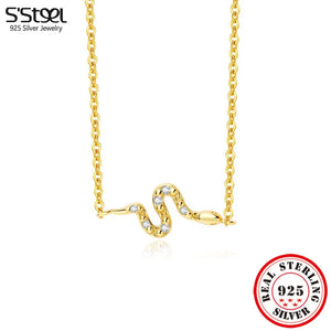 S'STEEL 925 Sterling Silver Snake Pendants Necklace Zircon Necklaces For Women