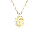 925 Silver Star Moon Pendant CZ Necklace Women Gift
