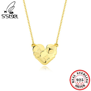 925 Silver Swelling Love Heart Pendant Necklace Chain Dainty Jewelry