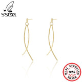 925 Sterling Silver Tassel Cross Line Earrings Studs