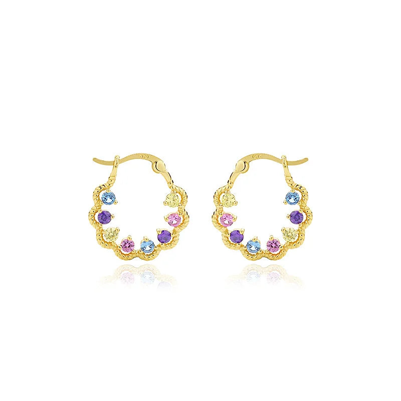 925 Sterling Silver Twisted Hoop Earrings For Women with Zircon Piercing