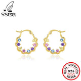 925 Sterling Silver Twisted Hoop Earrings For Women with Zircon Piercing