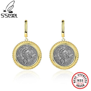 S'STEEL 925 Vintage Coin Dangle Earrings for Women