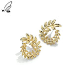 925 Silver Wheat Leaf Stud Earrings Women's Gift Jewelry