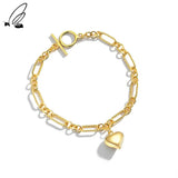 925 Sterling Silver Heart Charms Bracelet with OT Clasp Chain - Gift for Women