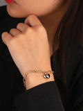 925 Sterling Silver Heart Charms Bracelet with OT Clasp Chain - Gift for Women