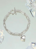 925 Sterling Silver Heart Charms Bracelet with OT Clasp Chain - Gift for Women