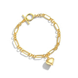 925 Sterling Silver Heart Charms Bracelet with OT Clasp Chain - Gift for Women