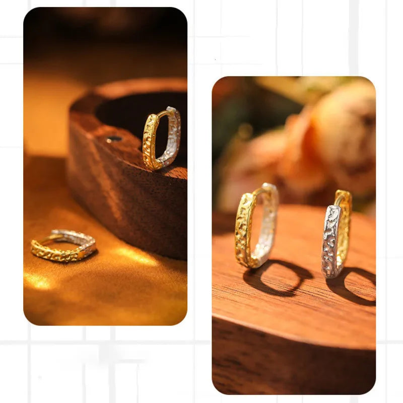 925 Silver Hammer Pattern Hoop Earrings Vintage Jewelry