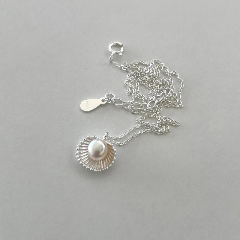925 Silver Shell Pearl Pendant Necklace for Girls Gothic Engagement
