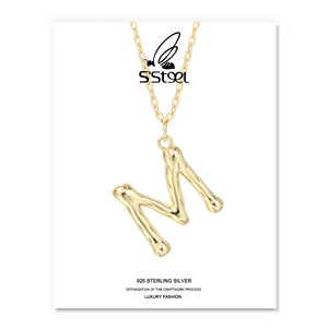 925 Silver A-Z Letter Pendant Necklace for Women Statement Fine Jewelry