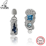 S'STEEL Asymmetric Drop Earrings Zircon 925 Sterling Silver