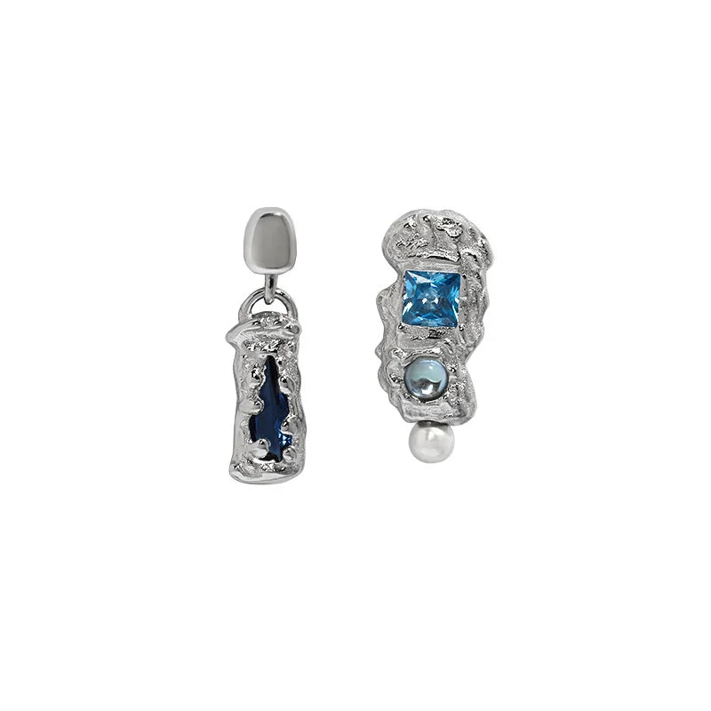 S'STEEL Asymmetric Drop Earrings Zircon 925 Sterling Silver