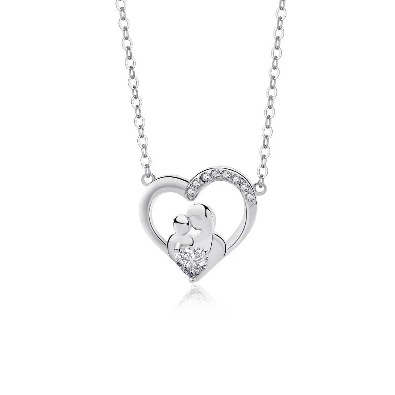 925 Silver Zircon Mother's Love Pendant Necklace