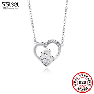 925 Silver Zircon Mother's Love Pendant Necklace
