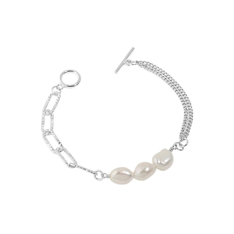 Baroque Pearl Bracelet Sterling Silver Double-layer Chain
