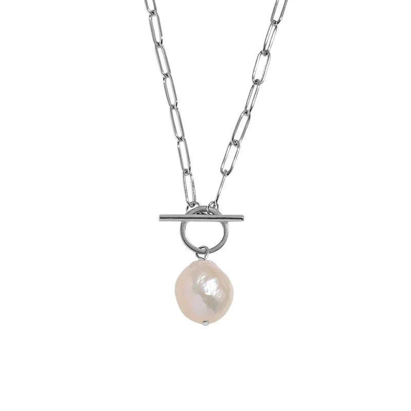 Baroque Pearl Chain Necklace 925 Sterling Silver Pendant Gift For Women