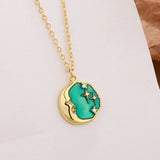 Moon Star Zircon Pendant Necklace 925 Sterling Silver