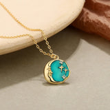 Moon Star Zircon Pendant Necklace 925 Sterling Silver