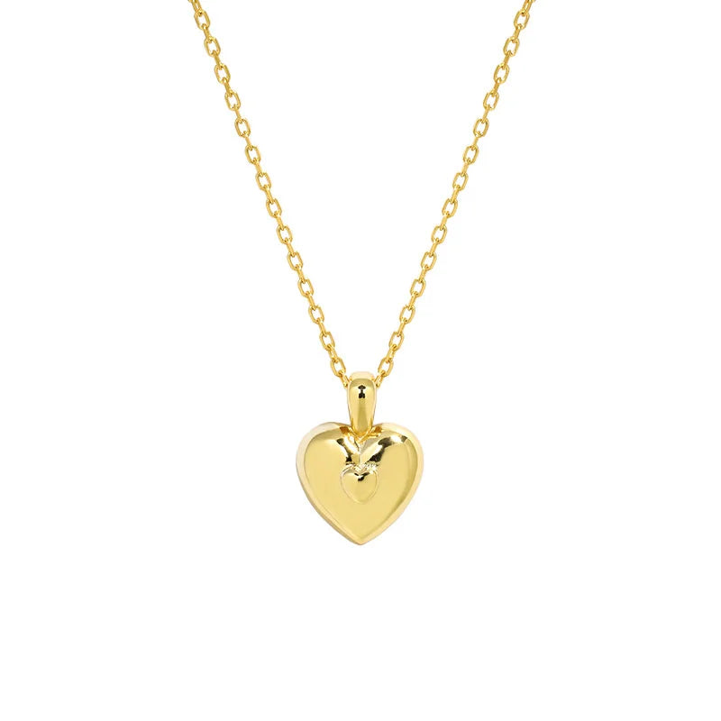925 Silver Chain Necklace w/ Steel Heart Pendant for Women
