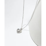 925 Silver Chain Necklace w/ Steel Heart Pendant for Women