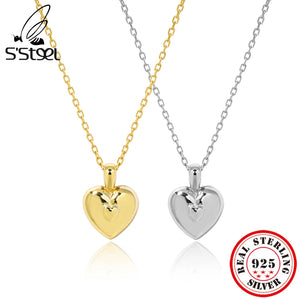 925 Silver Chain Necklace w/ Steel Heart Pendant for Women