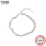 925 Silver Baroque Pearl Chain Bracelet for Women