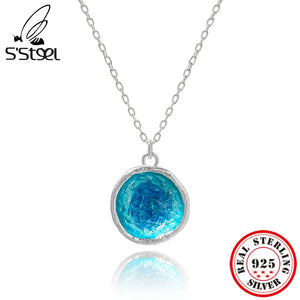 Enamel Round Pendants Necklace 925 Sterling Silver Chain Acessorios