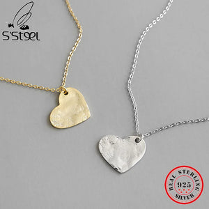 925 Silver Hammered Hearts Pendant Necklace Women Clavicle Chain Locket