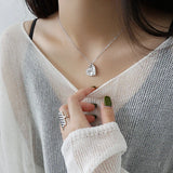 925 Silver Hammered Hearts Pendant Necklace Women Clavicle Chain Locket