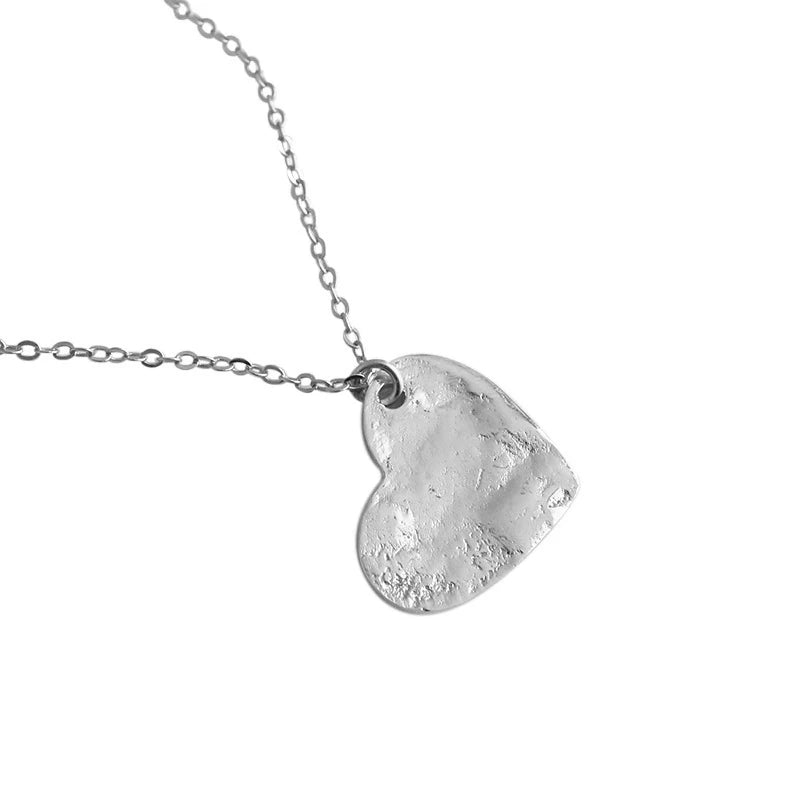 925 Silver Hammered Hearts Pendant Necklace Women Clavicle Chain Locket