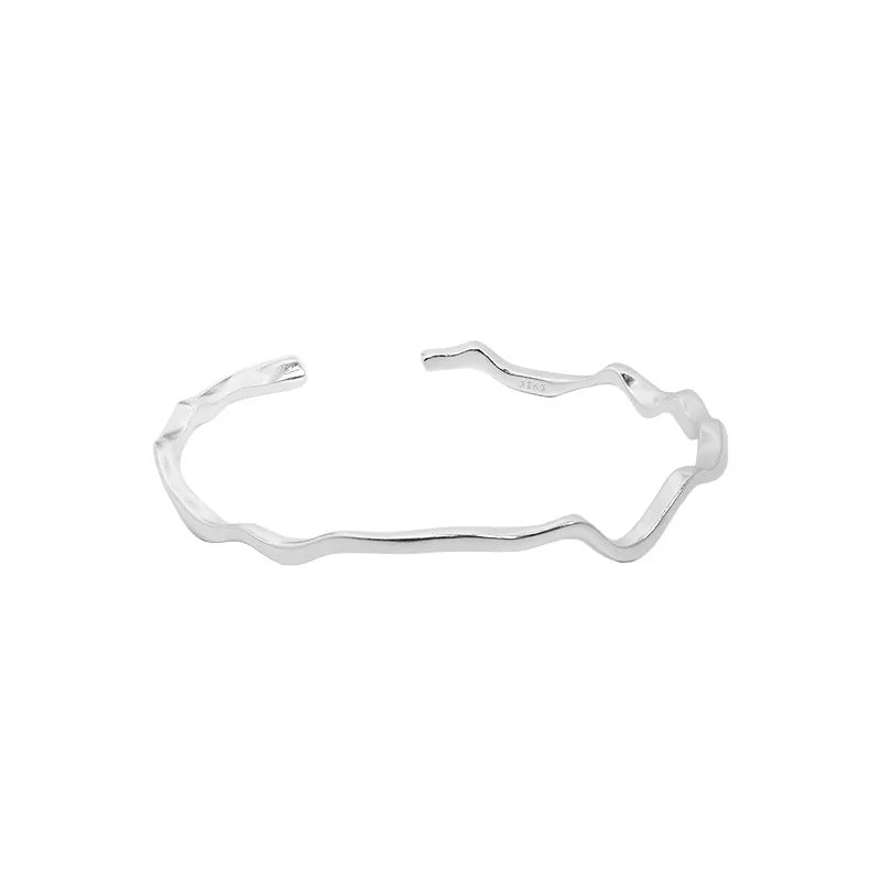 925 Sterling Silver Minimalist Irregular Texture Cuff Bangle